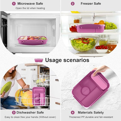 Bento Box Adult Lunch Box Kids,Lunch Containers for Adults/Kids/Toddler,5 Compartments Bento Lunch Box with Sauce Vontainers,Microwave & Dishwasher & Freezer Safe,BPA-Free (Purple)