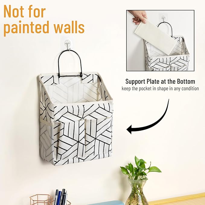 2pcs Wall Hanging Storage Bag, Small Door Closet Linen Fabric Pockets Organizer, Waterproof Multi Functional for Living Room Bedroom Bathroom Kitchen RV Camper with Hooks Pattern Whtie