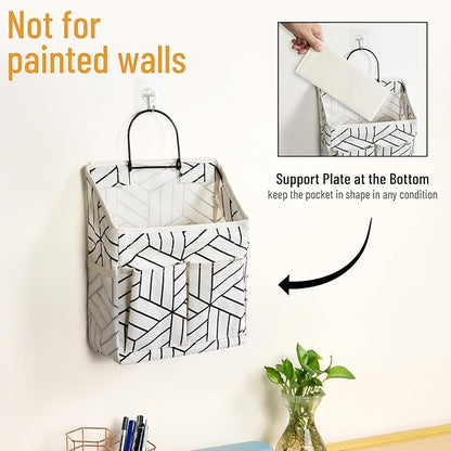 2pcs Wall Hanging Storage Bag, Small Door Closet Linen Fabric Pockets Organizer, Waterproof Multi Functional for Living Room Bedroom Bathroom Kitchen RV Camper with Hooks Pattern Whtie