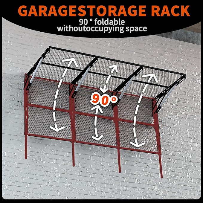 Heavy Duty Foldable Garage Storage Shelves Wall Mounted Metal Rack Unit Organizer with Removable Edge Barriers, Adjustable System for Corner Wall Use, 52.76 Inch Long 24.45 Inch Large