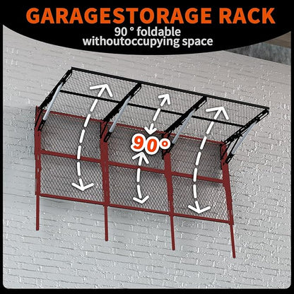 Heavy Duty Foldable Garage Storage Shelves Wall Mounted Metal Rack Unit Organizer with Removable Edge Barriers, Adjustable System for Corner Wall Use, 52.76 Inch Long 24.45 Inch Large