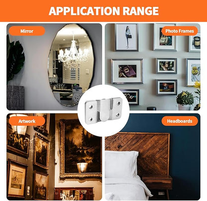 4 Pairs Stainless Steel Flush Mount Bracket, Interlocking Heavy Duty Photo Frame Hook, Interlocking Furniture Connector for Hanging Headboards Large Picture Display Wall Mount Hardware
