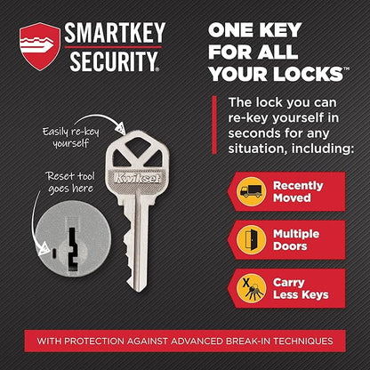 Kwikset Halifax Keyed Storeroom Entry Door Handle with Lock and Key, Secure Keyed Reversible Lever Exterior, for Front Entrance and Bedrooms, Satin Chrome, Pick Resistant Smartkey Rekey Security