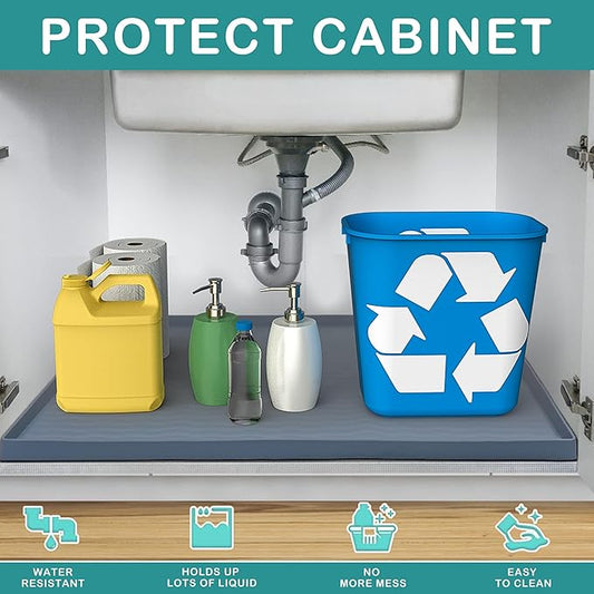 URMONA Waterproof Silicone Under Sink Mat 37'' x 22'' Shelf Liner for Kitchen and Bathroom, Cabinet and Counter Protector, Storage and Organizers, Litter Mat, Pet Cat Puppy Essentials(Green)