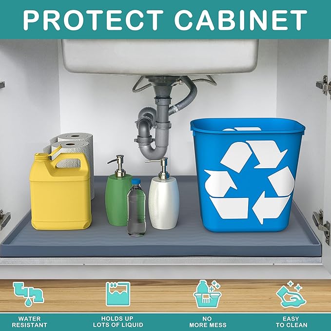 URMONA 19'' x 12'' Waterproof Silicone Under Sink Mat Cabinet and Counter Protector, Shelf Liner for Kitchen and Bathroom, Storage and Organizers, Litter Mat, Pet Cat Puppy Essentials（Brown）