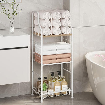 SWTYMIKI Free Standing Towel Rack - 3 Tier Towel Racks for Bathroom with M-Shaped Dividers, Durable Metal Towel Holder, Pool Towel Rack, Space-Saving Towel Storage Organizer, Modern Bath Towel Shelf