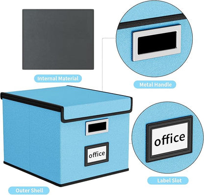 Huolewa Decorative File Organizer Document Storage Boxes with Lids, Linen Hanging Filing Storage Boxes, Decorative Home/Office Filing System for File and Folders Storage