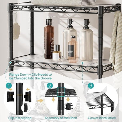 SINGAYE Over The Toilet Storage Shelf：3-Tier Bathroom Organizer and Storage Shelf with Adjustable Shelf and Basket Freestanding Space Saver Above Toilet for Room Black