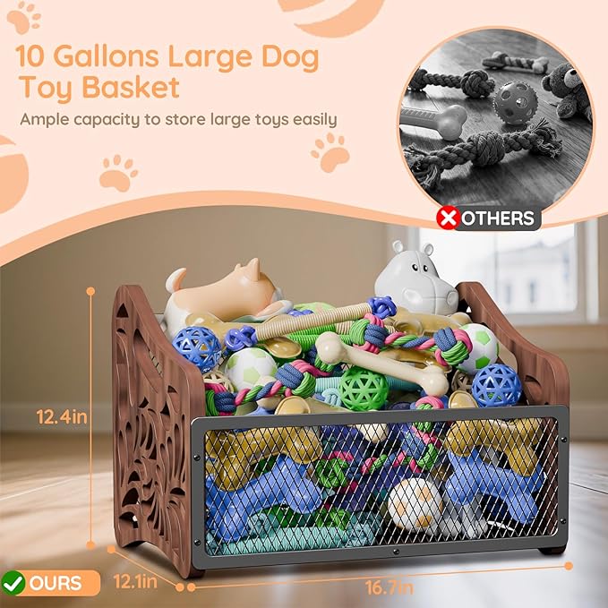 handrong Large Dog Toy Basket,Wood Dog Toy Box,Cat Toy Basket Box,Dogs Toys Storage Bin,Pet Toys Baskets for Living Room Outdoors Organizing Storage