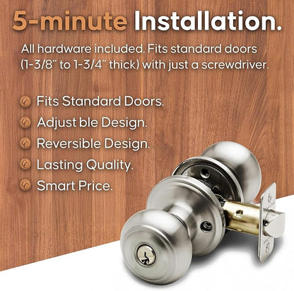 Copper Creek CK2040PS Colonial Door Knob, Keyed Entry Function, 1 Pack, Polished Stainless