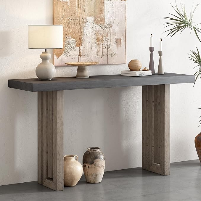 Uniquely Designed Oak Veneer Console Table, Modern Long Sofa Side Table with Distinctive Side Shapes, Suitable for Entryway, Hallway, Living Room, Foyer, Corridor,Easy Assembly (Gray-41RT)