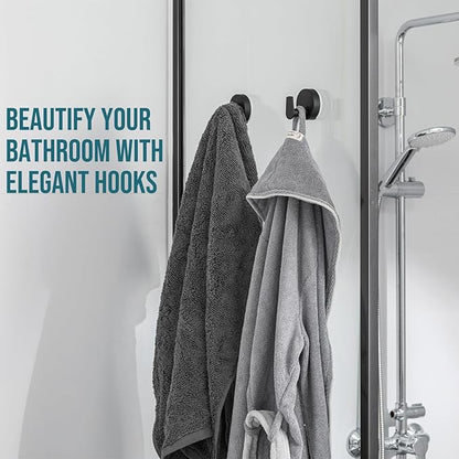 TAILI 304 Stainless Steel Bathroom Suction Hooks for Towel, Bathrobe, Loofah, Patented Strong Suction Cup Holder, No Damage Hanging Glass Shower Wall Hook, Retro High-Rise Design, 2 Pack, Black