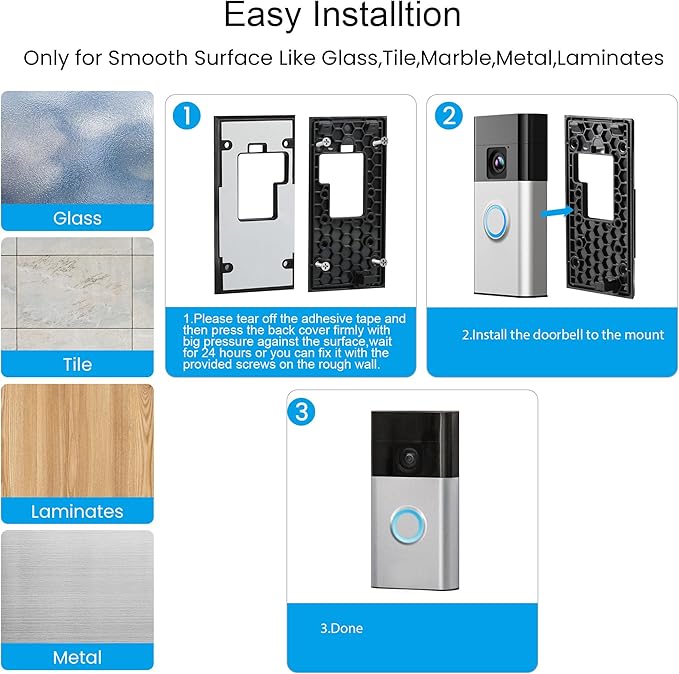 No-Drill Adhesive Video Doorbell Mount Compatible with Ring Battery Doorbell (2024 Release), Door Mounting Holder Bracket Accessories for Apartments Office Houses (1 Pack)