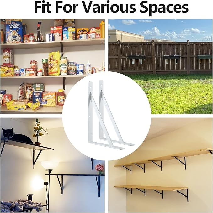 Heavy Duty Shelf Brackets 12 x 8 inches, Metal Shelves Supports, Load Capacity: 600 lb, 90 Degree Wall Mounted Angle L Floating Shelf Bracket with Screws,White 6 Pack HOME MASTER HARDWARE