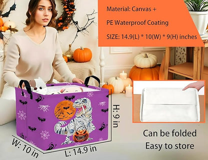 Large Halloween Themed Candy Gift Boo Basket for Kids Baby Personalized Adults Storage Bin Fall Decor(Purple Dinosaur)