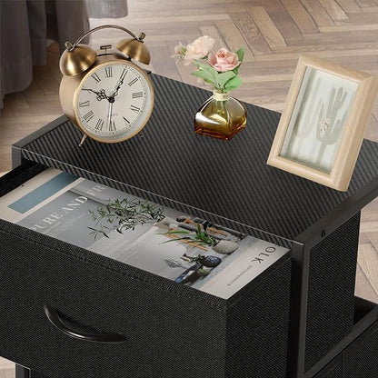 MOOACE 5 Drawer Dresser for Bedroom, Tall Fabric Storage Drawers, Tower Organizer Unit Chest of Drawers with Wooden Top for Closets Living Room Hallway Entryway, Metal Frame, Black
