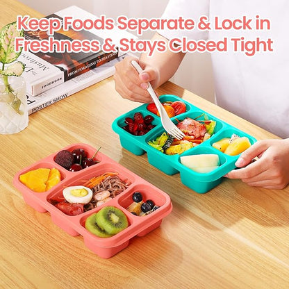 Bento Boxes Adult Lunch Containers 4 Pack, 5 Compartment Reusable Lunchable Containers for Kids, Stackable Snack Box With XXL Space for Sandwiches,Meal Prep for School