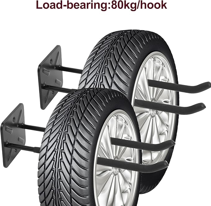 Sinoer Heavy Duty Garage Double Hooks, Ladder Hooks for Garage Wall Mount, 80KG Load Capacity, 32CM Extended Length, Multi-Functional Storage Hooks for Ladders, Bikes, Tools, Garden Equipment-(2 Pack)