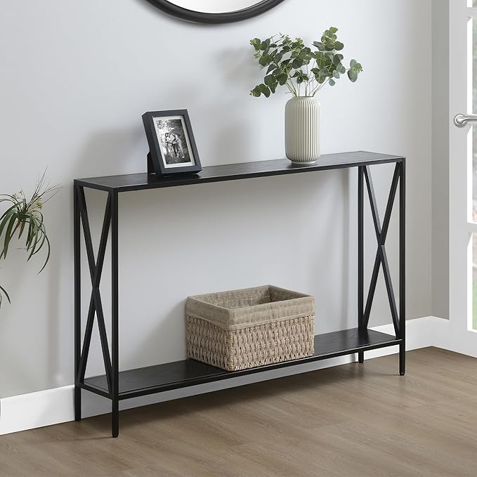 Convenience Concepts Tucson Console Table 47.25" - Modern Sofa Table with Storage Shelf, Entryway Hall Table for Living Room, Black