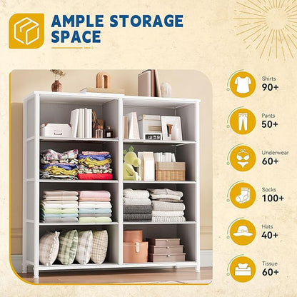 DWVO Fabric Dresser for Room, Tall Storage 8 Drawers, Black Dresser & Chest of Drawers, Storage Drawer Organizer for Closet, Living Room