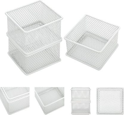 Annova Stackable Mesh Drawer Cabinet and Shelf Organizer Bins Storage Basket School Office Supply Holder Tray- Set of 2 (White, 3x3x2 Inch)