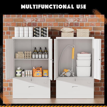 INTERGREAT Metal Storage Cabinet with Drawer,52" H*32" W*16" D File Cabinets,Steel Locking Storage Cabinet with Doors and Shelves for Home,Office,Garage,School,Fit A4/Letter/Legal File (White)