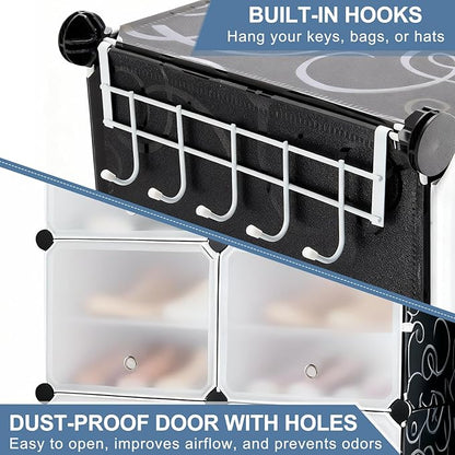 DUMOS Shoe Rack Organizer, 6-Tier Shoe Storage Cabinet with Door, Stackable Plastic Shoe Shelves Organize for Closet,Entryway,Hallway,Bedroom, 24 Pairs, Black