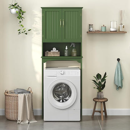 Yaheetech Over The Toilet Storage Cabinet, Over Toilet Cabinet with Adjustable Shelf, Bathroom Storage Organizer with Double Wood Doors, Green