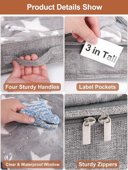 3 Inch Low Profile Under Bed Storage Bins with NO STURCTURE Design, Shallow Clothes Storage Bags with Clear Lids & Waterproof Fabric - Fits Under Sofa, Couch, Dorm, or College Beds，40x20x3inch，Grey