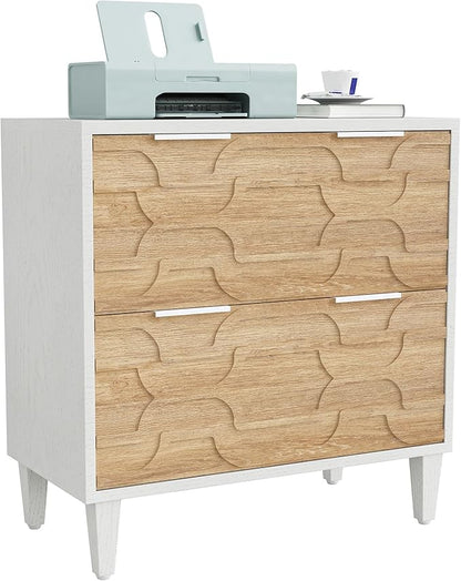 LITTLE TREE 2-Drawer File Cabinet, Lateral Filing Cabinet for A4/Letter/Legal Size, Office Storage Cabinet, Printer Stand with Storage Drawer for Home Office, Wood & White