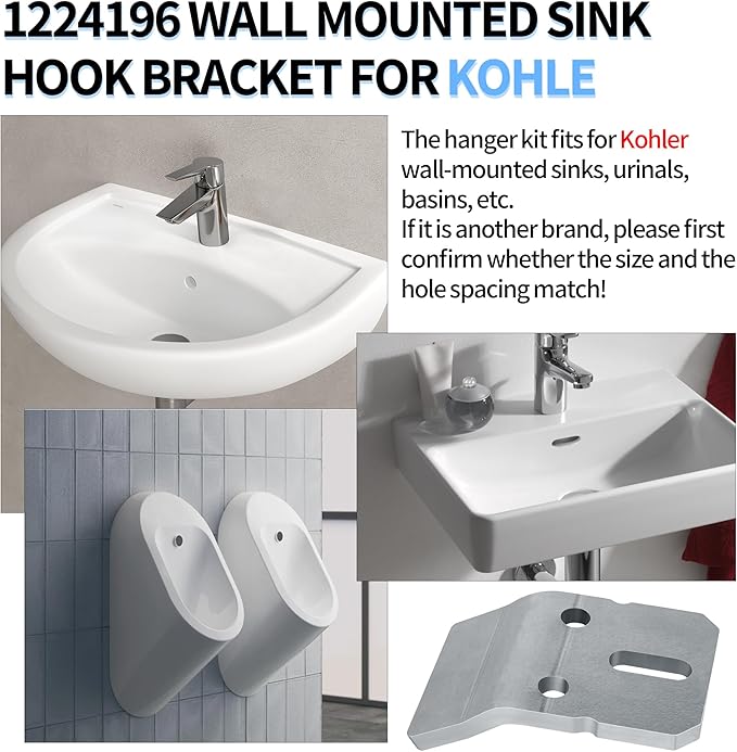 Wall-Mounted Sink Hook Bracket, 1224196 Hook Kit Fit for Kohler Wall-Mounted Sinks Urinals Basins, Bathroom Sink Wall Bracket, Bathroom Installation & Mounting Kits for Kohler Sink Accessories, 2Pcs