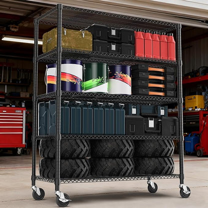 3300LBS 53.1" W 5 Tiers Shelf Steel Storage Shelving Utility Shelving Unit Steel Organizer Wire Rack for Home,Kitchen,Office,Garage Black 23.6" D x 53.1" W x 73.6" H