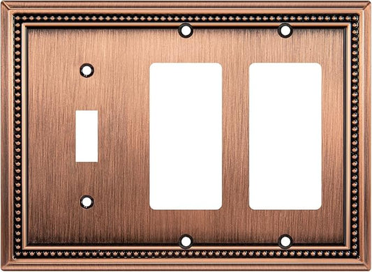 Henne Bery Sunken Pearls Heavy Duty Decorative Wall Plate Switch Plate Outlet Cover (Single Toggle/Double Decorator, Antique Copper)