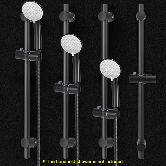 NearMoon Shower Slide Bar with Height/Angle Adjustable Handheld Shower Holder, Bathroom SUS 304 Stainless Steel Shower Head Holder for Bath (Screw Mounted, Matte Black)