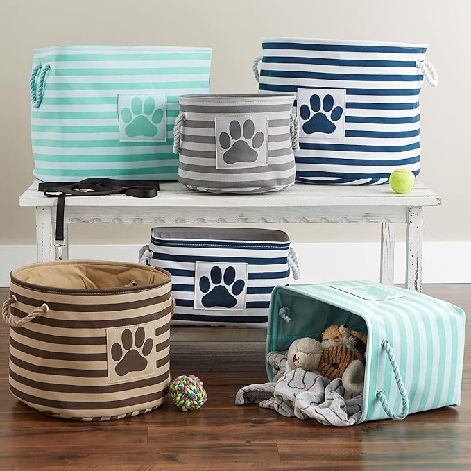 Bone Dry Pet Storage Collection Striped Paw Patch Bin, Medium Round, Brown