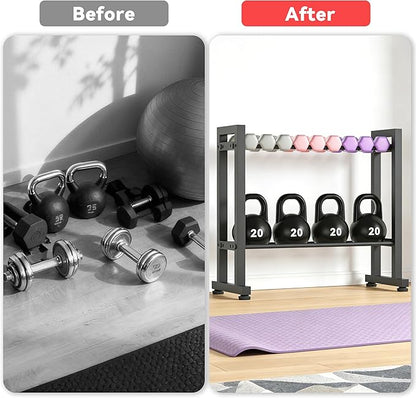 Dumbbell Rack 2-Tier 18 IN Length Adjustable Weight Rack for Home Gym Dumbbells Kettlebell, Small Dumbbell Rack 250 LB Capacity, Dumbbell Rack Stand Only