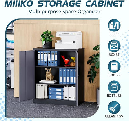 MIIIKO Metal Storage Cabinet, Base Cabinets 2 Door, Steel Storage Cabinets with Locking Doors and Shelves for Garage, Kithen, Home Office and Classroom