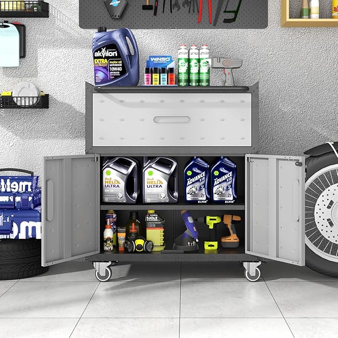 Garage Storage Cabinet System 4pcs Heavy Duty Workshop Set Lockable Rolling Tool Cabinets with Adjustable Shelves Metal Garage Storage Cabinets