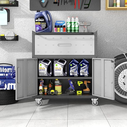 Garage Storage Cabinet System 7pcs Heavy Duty Workshop Set Wall Cabinet Lockable Rolling Tool Cabinets with Adjustable Shelves Metal Garage Storage Cabinets