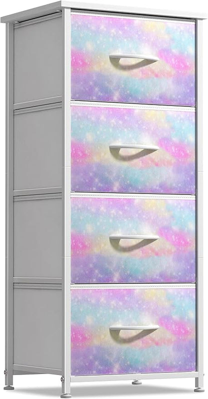 Sorbus Kids Dresser with 4 Drawers - Storage Chest Organizer Nightstand - Steel Frame, Wood Top, Tie-Dye Fabric Bins for Clothes - Wide Furniture for Bedroom, Hallway, Nursery, Closet, & Apartment