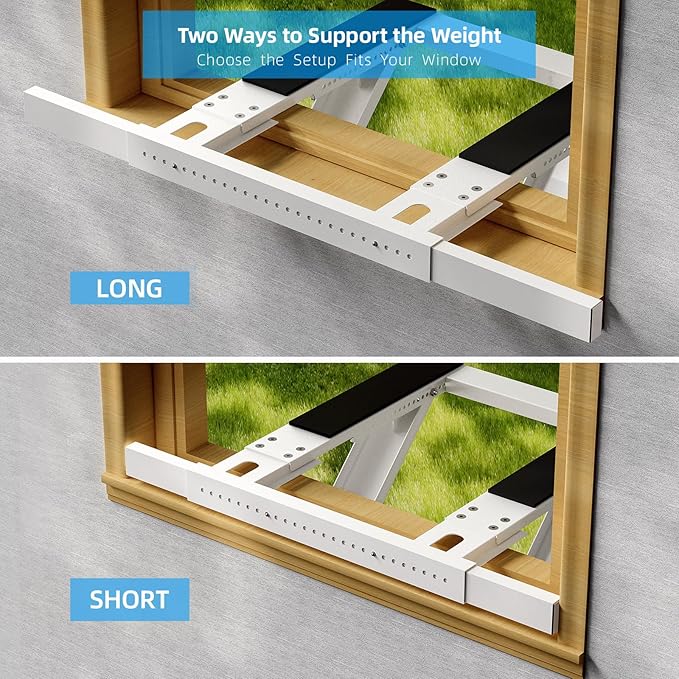 Window AC Support Bracket, No-Drill No-Tool Air Conditioner Support Bracket Adjustable Wall Mount, Heavy Duty Steel Holds Up to 300lbs, Fits Single Or Double Hung Windows, White