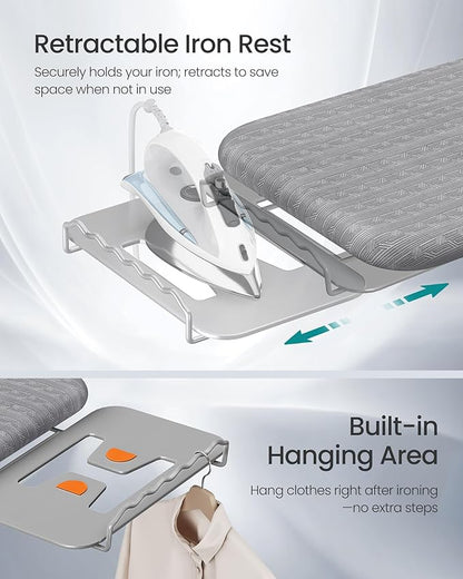 SONGMICS Ironing Board, Retractable Iron Rest, Foldable Iron Board, 43 x 13 Inches, Space-Saving, Height Adjustable, Padded with Cover, Hook, Dove Gray ULLB003GD02S