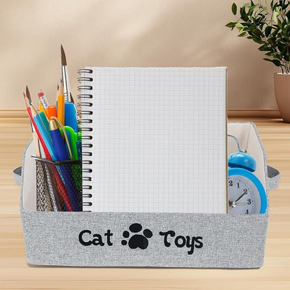 Cat Toy Bin, Large Capacity Cat Toy Basket, Foldable Fabric Dog Toy Storage Box, Trapezoid Pet Supplies Organizer Boxes with Handles, Pet Toy Basket for Cat Dog Toys Snacks Clothes(grey,Style 2)