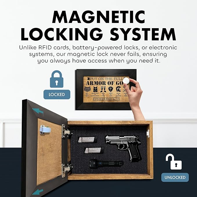 Full Armor of God Wall Gun Safe - Religious Hidden Gun Safe - Handcrafted Concealment Furniture for Guns - Quick Access Firearm Storage with Magnetic Lock - Hidden Shelf Safe by Bellewood Designs