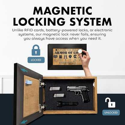 Full Armor of God Wall Gun Safe - Religious Hidden Gun Safe - Handcrafted Concealment Furniture for Guns - Quick Access Firearm Storage with Magnetic Lock - Hidden Shelf Safe by Bellewood Designs