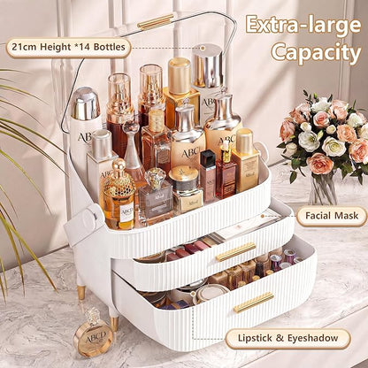 Makeup Organizer Skincare Organizers - Cosmetic Display Cases with Transparent Cover, SkinCare Organizers for Bathroom Countertop, Bedroom Vanity Desk, Lipstick Organizer, White