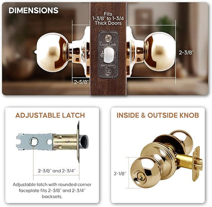 Copper Creek Entry Door Knob – Keyed Entry Handle with Lock and Key, ANSI Grade-3 Certified, DIY-Friendly Install for Interior and Exterior Entrance Doors – Polished Brass (1 Pack)