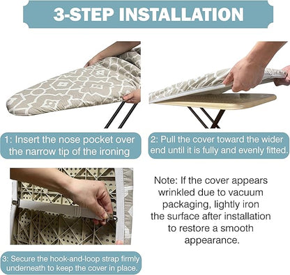 Ironing Board Cover and Pad 18"x49" Extra Thick Natural Cotton, Scorch and Stain Resistant Padding, Extra Wide Iron Board Cover with Fasteners Heavy Duty Elastic Edge, Heatproof Zebra