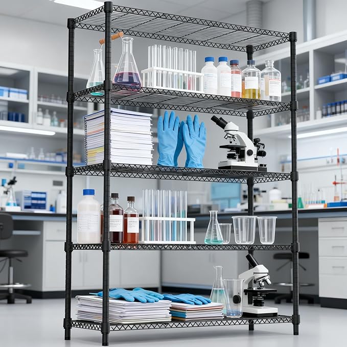 1750LBS 47.2" W 5 Tiers Shelf Steel Storage Shelves Shelving Unit Steel Organizer Wire Rack for Home,Kitchen,Office,Garage Black 17.7" D x 47.2" W x 72.4" H