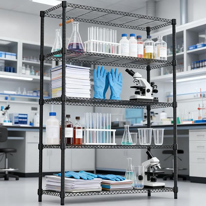 1750LBS 47.2" W 5 Tiers Shelf Steel Storage Shelves Shelving Unit Steel Organizer Wire Rack for Home,Kitchen,Office,Garage Black 17.7" D x 47.2" W x 72.4" H
